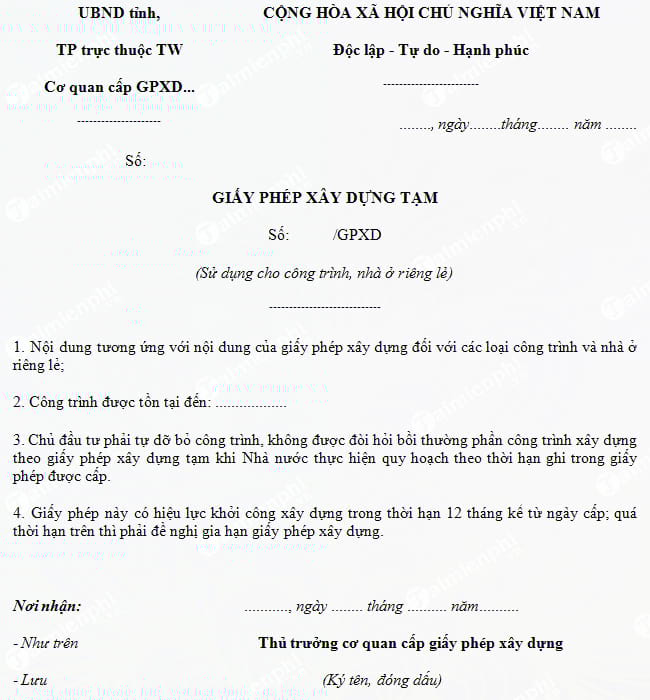 Theo quy định của Pháp Luật giấy phép xây dựng tạm có được hoàn công không? 1 Theo quy định của Pháp Luật giấy phép xây dựng tạm có được hoàn công không?