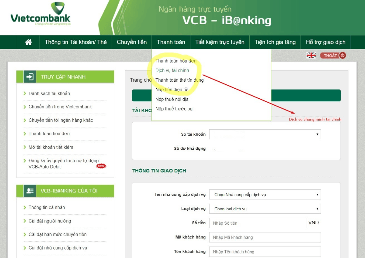 Dịch vụ chứng minh tài chính Vietcombank uy tín, an toàn 2 Dịch vụ chứng minh tài chính Vietcombank trực tuyến